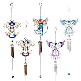 Metal Enamel Angel Wind Chime, with Glass and Aluminum Tube, Hanging Ornaments