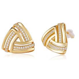 925 Sterling Silver Triangle Stud Earrings, Clear Cubic Zirconia Dainty Jewelry Gift for Women