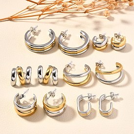 304 двухцветные серьги-гвоздики из нержавеющей стали, c-образный