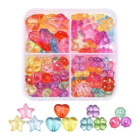 125Pcs 4 Style Transparent Acrylic Beads, Mix Color, Mix-shaped