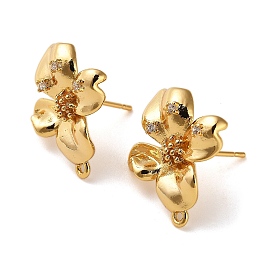 Brass Micro Pave Cubic Zirconia Stud Earring Findings, Flower