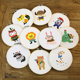 DIY Plants/Animal Pattern Embroidery Kits, Including Printed Cotton Fabric, Embroidery Thread & Needles, Embroidery Hoop