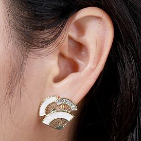 Fashionable Hollow-out Diamond Earrings - European and American Style, Simple, Fan-shaped.