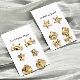 3 пары 304 серьги-гвоздики из нержавеющей стали, ионное покрытие (ip), морская тема