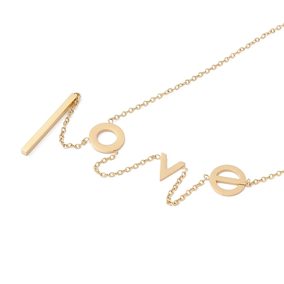 Word Love Pendant Lariat Necklace, Ion Plating(IP) 304 Stainless Steel Jewelry for Women