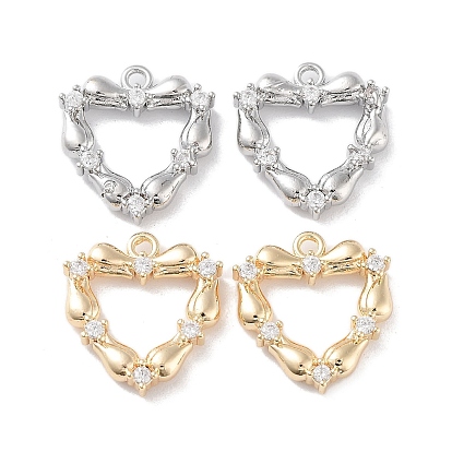 Brass Micro Pave Clear Cubic Zirconia Pendants, Heart Charms