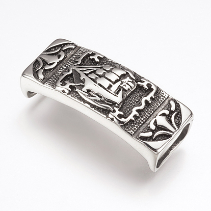 304 Stainless Steel Slide Charms, Rectangle with Boat