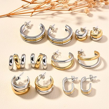 304 двухцветные серьги-гвоздики из нержавеющей стали, c-образный