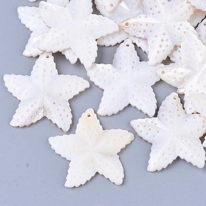 Freshwater Shell Pendants, Starfish/Sea Stars