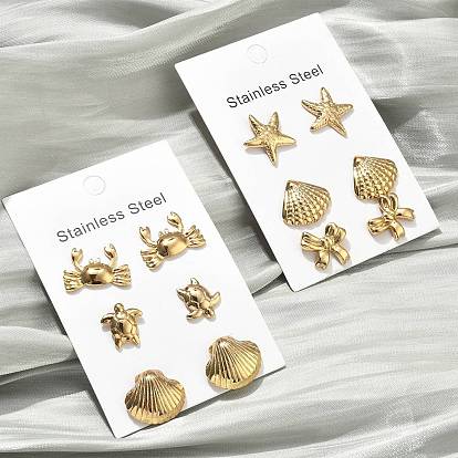 3 пары 304 серьги-гвоздики из нержавеющей стали, ионное покрытие (ip), морская тема