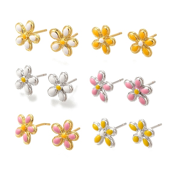 Серьги-гвоздики из латуни с цветочным покрытием, с эмалью, долговечный, без свинца и без кадмия