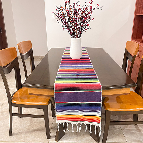 Caminos de mesa de algodón arcoiris, manteles de borlas a rayas, para fiestas, festivales, decoraciones para el hogar, Rectángulo