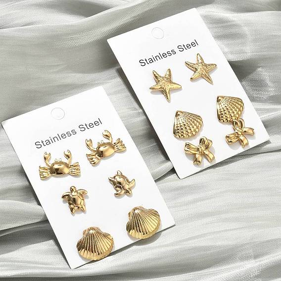 3 пары 304 серьги-гвоздики из нержавеющей стали, ионное покрытие (ip), морская тема