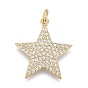 Brass Micro Pave Clear Cubic Zirconia Pendants, Cadmium Free & Lead Free, Long-Lasting Plated, Star