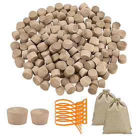 200Pcs 2 Styles Schima Wood Flat Head Screw Hole Plugs, with 2Pcs Burlap Packing Pouches Drawstring Bags, 6Pcs Plastic Drain Strainers Filter