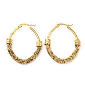 304 Stainless Steel Oval with Mesh Chains Hoop Earrings
