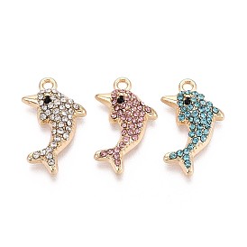 Подвески из сплава со стразами, дельфин, без кадмия, без никеля и без свинца, золотые / платиновые