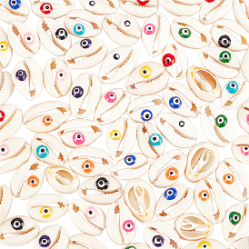 66Pcs 11 Colors Natural Cowrie Shell Beads, with Enamel, No Hole/Undrilled, Evil Eye