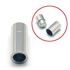 304 Stainless Steel Magnetic Clasps with Glue-in Ends, Column, 21x9mm,  Hole: 6mm