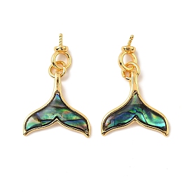 Подвески из натурального панциря пауа в форме хвоста кита, с латунными оправами и штифтами, за половину пробурено бисера