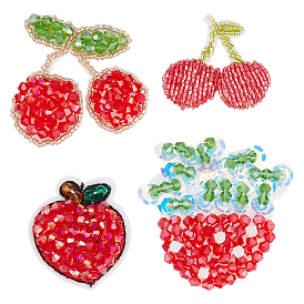 8 шт. 4 стили стеклянные кристаллы вышитые нитки приклеиваемые/пришивные заплатки, аппликации из ткани, вишня/персик/клубника