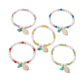 Браслеты из ракушечного жемчуга и немагнитного синтетического гематита с бусинами, браслеты с подвесками из листовой латуни для женщин