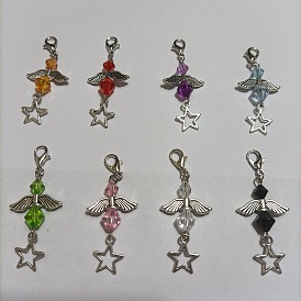 8 piezas de decoración de colgante de ángel de acrílico / aleación, encantos estrella aleación, broches de langosta encantos, dijes con clip, para llavero, bolso, adorno de mochila