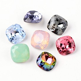 Faceted Square K9 Glass Pointed Back Rhinestone Cabochons, Grade A, Back Plated, 8x8x4mm