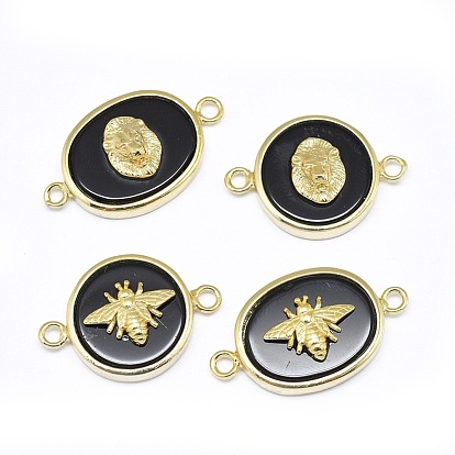 Natural Black Agate Pendants, with Brass Findings, Mixed Shapes, Golden