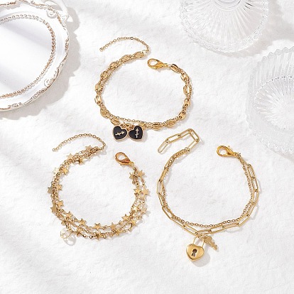 304 многослойные браслеты из нержавеющей стали, Браслеты с подвесками из латуни и нержавеющей стали для женщин