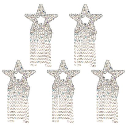 5Pcs Star with Tassel Glitter Hotfix Rhinestone, Iron on Patches, Dress Shoes Garment Decoration