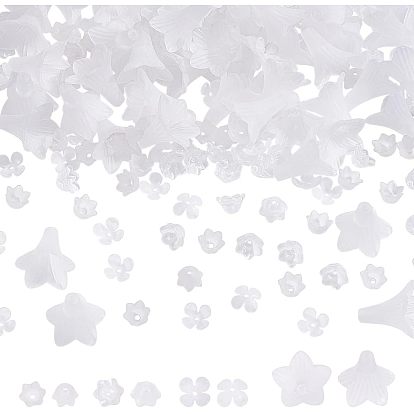 200шт 4 стильные стеклянные бусины, окрашенные распылением, и акриловые колпачки для бусин, цветок