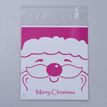 Rectangle OPP Cellophane Bags for Christmas, with Santa Claus Pattern, 14x9.9cm, Bilateral Thickness: 0.07mm, about 95~100pcs/bag