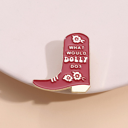 Cute Cowboy Boots with Word What Would Dolly Do Safety Brooch Pin, Alloy Enamel Badge for Suit Shirt Collar, Men/Women