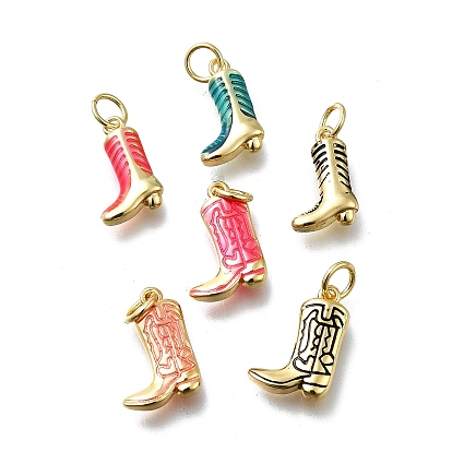 Латунь эмаль подвески, ковбойские сапоги очарование, с целью перехода в кольце, долговечный, без свинца и без кадмия, стойки покрытие, реальный 18 k позолоченный