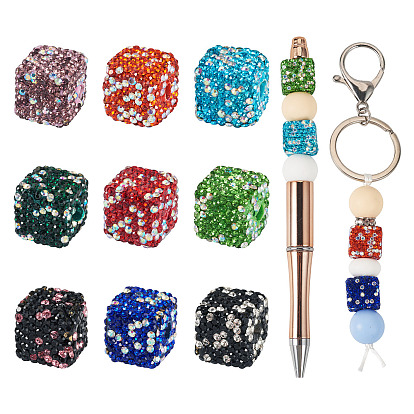 9шт 9цвета бусины из полимерной глины ручной работы со стразами, бусины с большим отверстием, кубические