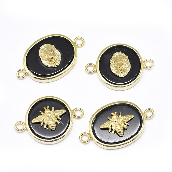 Natural Black Agate Pendants, with Brass Findings, Mixed Shapes, Golden