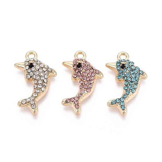 Подвески из сплава со стразами, дельфин, без кадмия, без никеля и без свинца, золотые / платиновые