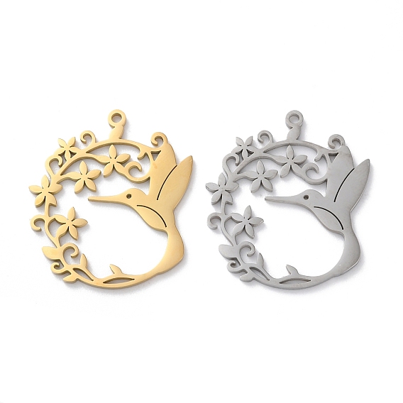 304 подвески из нержавеющей стали, лазерная резка, подвеска колибри с цветком