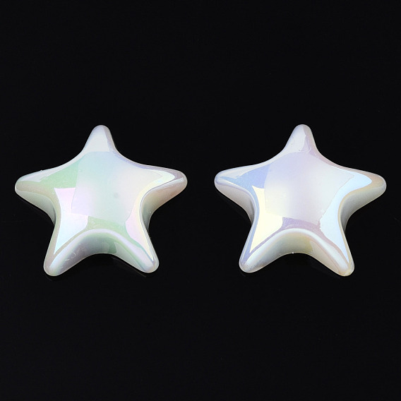 Electroplated ABS Plastic Imitation Pearl Beads, Star, Half Drilled