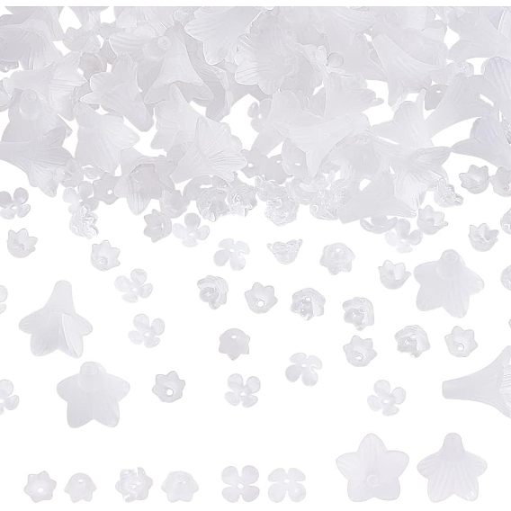 200шт 4 стильные стеклянные бусины, окрашенные распылением, и акриловые колпачки для бусин, цветок