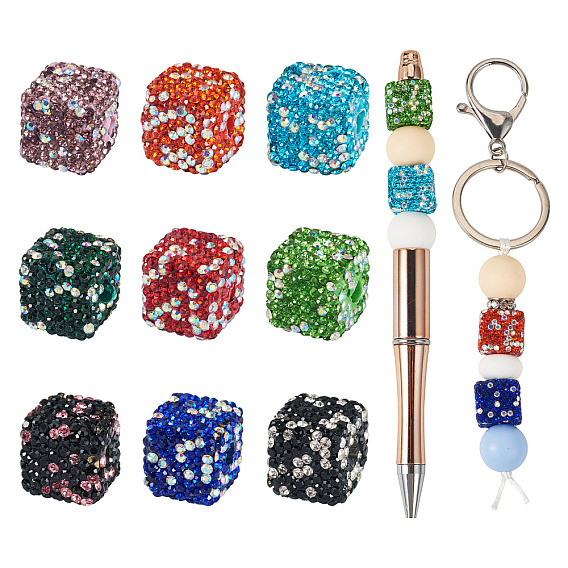 9шт 9цвета бусины из полимерной глины ручной работы со стразами, бусины с большим отверстием, кубические