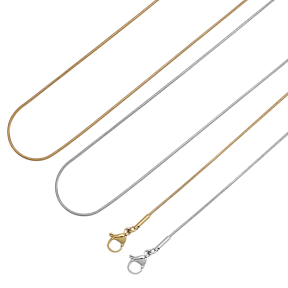 10 шт. 2 цвета 0.9 мм 304 ожерелья из нержавеющей стали в виде змеи, с карабин-лобстерами , ионное покрытие (ip)