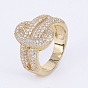 Brass Micro Pave Cubic Zirconia Finger Rings, Wide Band Rings