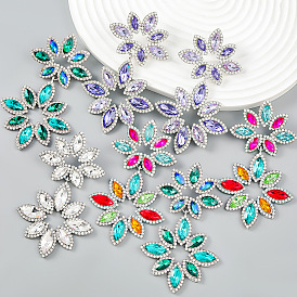 Colorful Rhinestone Multi-layer Leaf-shaped Flower Earrings for Women