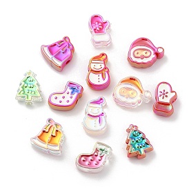 UV Plating Acrylic Beads, with Enamel, Iridescent, Christmas Decorations Theme