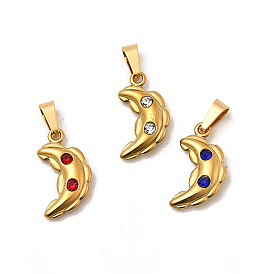 304 из нержавеющей стали горный хрусталь подвески, луна, с 201 защелкой из нержавеющей стали на поручнях, ионное покрытие (ip), реальный 18 k позолоченный