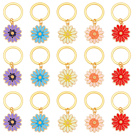 15шт 5 цвета сплав эмаль цветок брелок, с кольцом сплава