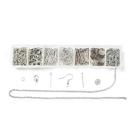 DIY Necklace Making Kits, 30Pcs Zinc Alloy Lobster Claw Clasps, 390Pcs Iron Jump Rings & Eye Pins & Earring Hooks & Flat Head Pins & Caps & 2m Cable Chains