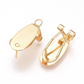Brass Stud Earring Findings, French Clip Earrings, with Loop, Nickel Free, Real 18K Gold Plated